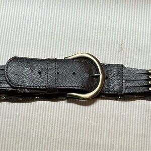 Genuine Brown Leather Belt with Burnished Gold Buckle and stylish rivets